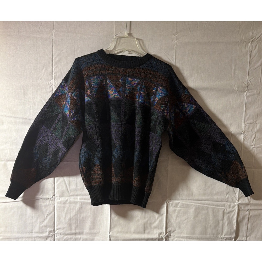 VTG 80s Michael‎ Gerald Geometric Abstract Dadcore  Acrylic Wool Sweater Large